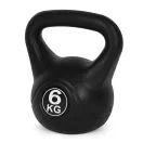 Kettlebell súlyzó, ModernHome CK-6-BC, fekete, 6 kg, műanyag burkolat, cement töltet, lapos talp, strapabíró, kezdőknek és haladóknak