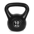 Kettlebell súlyzó, ModernHome CK-10-BC, fekete, 10 kg, műanyag burkolat, cement töltet, lapos talp, strapabíró, kezdőknek és haladóknak