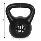 Kettlebell súlyzó, ModernHome CK-10-BC, fekete, 10 kg, műanyag burkolat, cement töltet, lapos talp, strapabíró, kezdőknek és haladóknak