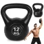 Kettlebell súlyzó, ModernHome CK-12-BC, fekete, 12 kg, műanyag burkolat, cement töltet, lapos talp, strapabíró, kezdőknek és haladóknak