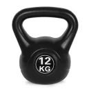 Kettlebell súlyzó, ModernHome CK-12-BC, fekete, 12 kg, műanyag burkolat, cement töltet, lapos talp, strapabíró, kezdőknek és haladóknak