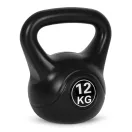 Kettlebell súlyzó, ModernHome CK-12-BC, fekete, 12 kg, műanyag burkolat, cement töltet, lapos talp, strapabíró, kezdőknek és haladóknak