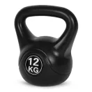 Kettlebell súlyzó, ModernHome CK-12-BC, fekete, 12 kg, műanyag burkolat, cement töltet, lapos talp, strapabíró, kezdőknek és haladóknak