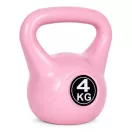 Kettlebell súlyzó, ModernHome CK-4-PK, rózsaszín, 4 kg, műanyag burkolat, cement töltet, lapos talp, strapabíró, kezdőknek és haladóknak