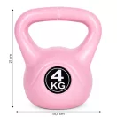 Kettlebell súlyzó, ModernHome CK-4-PK, rózsaszín, 4 kg, műanyag burkolat, cement töltet, lapos talp, strapabíró, kezdőknek és haladóknak