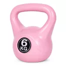 Kettlebell súlyzó, ModernHome CK-6-PK, rózsaszín, 6 kg, műanyag burkolat, cement töltet, lapos talp, strapabíró, kezdőknek és haladóknak