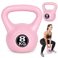  Kettlebell súlyzó, ModernHome CK-8-PK, rózsaszín, 8 kg, műanyag burkolat, cement töltet, lapos talp, strapabíró, kezdőknek és haladóknak