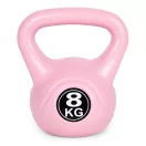 Kettlebell súlyzó, ModernHome CK-8-PK, rózsaszín, 8 kg, műanyag burkolat, cement töltet, lapos talp, strapabíró, kezdőknek és haladóknak