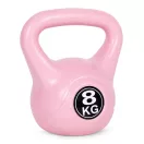 Kettlebell súlyzó, ModernHome CK-8-PK, rózsaszín, 8 kg, műanyag burkolat, cement töltet, lapos talp, strapabíró, kezdőknek és haladóknak
