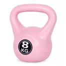 Kettlebell súlyzó, ModernHome CK-8-PK, rózsaszín, 8 kg, műanyag burkolat, cement töltet, lapos talp, strapabíró, kezdőknek és haladóknak