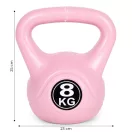 Kettlebell súlyzó, ModernHome CK-8-PK, rózsaszín, 8 kg, műanyag burkolat, cement töltet, lapos talp, strapabíró, kezdőknek és haladóknak