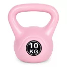 Kettlebell súlyzó, ModernHome CK-10-PK, rózsaszín, 10 kg, műanyag burkolat, cement töltet, lapos talp, strapabíró, kezdőknek és haladóknak