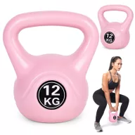   Kettlebell súlyzó, ModernHome CK-12-PK, rózsaszín, 12 kg, műanyag burkolat, cement töltet, lapos talp, strapabíró, kezdőknek és haladóknak