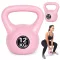 Kettlebell súlyzó, ModernHome CK-12-PK, rózsaszín, 12 kg, műanyag burkolat, cement töltet, lapos talp, strapabíró, kezdőknek és haladóknak