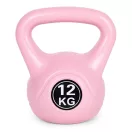Kettlebell súlyzó, ModernHome CK-12-PK, rózsaszín, 12 kg, műanyag burkolat, cement töltet, lapos talp, strapabíró, kezdőknek és haladóknak