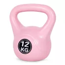 Kettlebell súlyzó, ModernHome CK-12-PK, rózsaszín, 12 kg, műanyag burkolat, cement töltet, lapos talp, strapabíró, kezdőknek és haladóknak