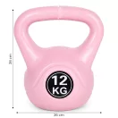Kettlebell súlyzó, ModernHome CK-12-PK, rózsaszín, 12 kg, műanyag burkolat, cement töltet, lapos talp, strapabíró, kezdőknek és haladóknak