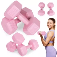   Súlyzókészlet, ModernHome HCD-6-PK, rózsaszín, 2 x 3 kg (összesen 6 kg), hatszögletű, műanyag borítás, cement töltet
