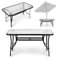   Kerti asztal, MultiGarden SC-094-160, fekete, 160 x 90 cm, magasság: 71 cm, edzett üveglap, porszórt acél váz, napernyőnyílás (4,5 cm), teherbírás: 60 kg