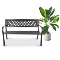   Kerti pad, Bauerkraft G-408, fekete, 125 × 53 × 77 cm, acél és öntöttvas, háttámlával, időjárásálló, teherbírás: 180 kg
