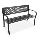Kerti pad, Bauerkraft G-408, fekete, 125 × 53 × 77 cm, acél és öntöttvas, háttámlával, időjárásálló, teherbírás: 180 kg