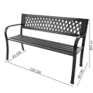 Kerti pad, Bauerkraft G-408, fekete, 125 × 53 × 77 cm, acél és öntöttvas, háttámlával, időjárásálló, teherbírás: 180 kg