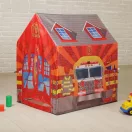 Gyereksátor, IPLAY 8722, 72 x 95 x 102 cm, tűzoltóállomás minta, műanyag váz, poliészter borítás, beltéri/kültéri