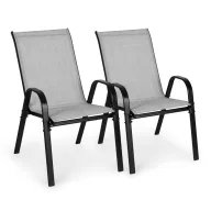   Kerti szék, MultiGarden SC-092KD, világosszürke, 72 x 55 x 90,5 cm, acél keret, textil, egymásra rakható, karfás, csúszásgátló lábak, 120 kg teherbírás, 2 db-os szett