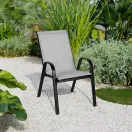 Kerti szék, MultiGarden SC-092KD, világosszürke, 72 x 55 x 90,5 cm, acél keret, textil, egymásra rakható, karfás, csúszásgátló lábak, 120 kg teherbírás, 2 db-os szett