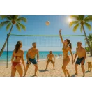 Röplabda és tollaslabda háló és állvány, Movepro VS-5.7X2.3, 600 x 240 cm, fekete/zöld, állítható magasságú, összecsukható, labdával, pumpával, rögzítőkkel