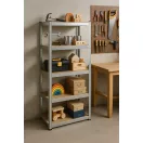 Műhelypolc, ModernHome G9040A, ezüst, 180 x 90 x 40 cm, 5 polcos, acél, MDF polclapok, állítható polcmagasság, teherbírás: 175 kg/polc