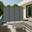 Térelválasztó paraván, MultiGarden AW-022/4TLG, szürke, 4 paneles, szélesség: 216 cm, magasság: 167 cm, összecsukható, UV-álló, vízálló PE szövet, 160 g/m2, acél váz
