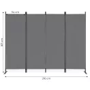 Térelválasztó paraván, MultiGarden AW-022/4TLG, szürke, 4 paneles, szélesség: 216 cm, magasság: 167 cm, összecsukható, UV-álló, vízálló PE szövet, 160 g/m2, acél váz