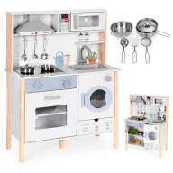   Játékkonyha, ECOTOYS 7271, 70 x 30,5 x 93,5 cm, MDF, hanghatásokkal, LED világítással, sütővel, mosógéppel, mikróval, páraelszívóval, mosogatóval, 5 db konyhai kiegészítővel, 3 éves kortól