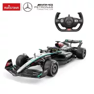   Távirányítós autó, Rastar, Mercedes AMG F1 W15 E, ezüst, 47 cm, 1:12 méretarány, teljes irányítás, elemes (5+2 db AA, nem tartozék)