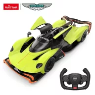   Távirányítós autó, Rastar, Aston Martin Valkyrie AMR Pro, zöld/fekete, 36 cm, 1:14 méretarány, nyitható ajtók, teljes irányítás, elemes (5+2 db AA, nem tartozék)