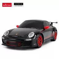   Távirányítós autó, Rastar, Porsche 911 GT3 RS, fekete, 19 cm, 1:24 méretarány, teljes irányítás, elemes (3+2 db AA, nem tartozék)