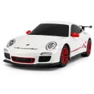 Távirányítós autó, Rastar, Porsche 911 GT3 RS, fehér, 19 cm, 1:24 méretarány, teljes irányítás, elemes (3+2 db AA, nem tartozék)