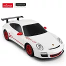 Távirányítós autó, Rastar, Porsche 911 GT3 RS, fehér, 19 cm, 1:24 méretarány, teljes irányítás, elemes (3+2 db AA, nem tartozék)