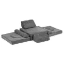 Gyerek moduláris fotel, ECOTOYS TMSRT-17-GY, szürke, 10 modul, levehető és mosható huzat, habszivacs, átalakítható kanapévá, puffá, matraccá, teherbírás: 80 kg