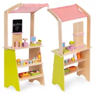   Játék piaci stand, ECOTOYS HM328234, fa, 45 x 30,5 x 93,5 cm, 20 db tartozékkal, pénztárgéppel, terminállal, mérleggel, krétatáblával