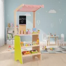 Játék piaci stand, ECOTOYS HM328234, fa, 45 x 30,5 x 93,5 cm, 20 db tartozékkal, pénztárgéppel, terminállal, mérleggel, krétatáblával