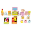 Játék piaci stand, ECOTOYS HM328234, fa, 45 x 30,5 x 93,5 cm, 20 db tartozékkal, pénztárgéppel, terminállal, mérleggel, krétatáblával