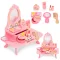 Gyerek sminkasztal, ECOTOYS HM262160, 30 x 31 x 21,5 cm, rózsaszín, fából készült, tükörrel, fiókkal, 7 db játékkiegészítővel, 3 éves kortól