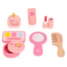 Gyerek sminkasztal, ECOTOYS HM262160, 30 x 31 x 21,5 cm, rózsaszín, fából készült, tükörrel, fiókkal, 7 db játékkiegészítővel, 3 éves kortól
