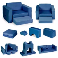   Gyerek moduláris fotel, ECOTOYS TMSRT-13-NB, kék, 8 modul, levehető és mosható huzat, habszivacs, átalakítható kanapévá, puffá, matraccá, teherbírás: 120 kg