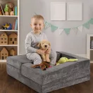 Gyerek moduláris fotel, ECOTOYS TMSRT-16-GY, szürke, 4 modul, levehető és mosható huzat, habszivacs, átalakítható, teherbírás: 80 kg