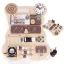 Foglalkoztató tábla, ECOTOYS HM328237, fa, Maci forma, 12 db, 30 x 39 cm, interaktív, fejlesztő, óra, fogaskerék, lakat, 3 éves kortól
