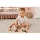 Foglalkoztató tábla, ECOTOYS HM328237, fa, Maci forma, 12 db, 30 x 39 cm, interaktív, fejlesztő, óra, fogaskerék, lakat, 3 éves kortól