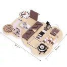Foglalkoztató tábla, ECOTOYS HM328237, fa, Maci forma, 12 db, 30 x 39 cm, interaktív, fejlesztő, óra, fogaskerék, lakat, 3 éves kortól